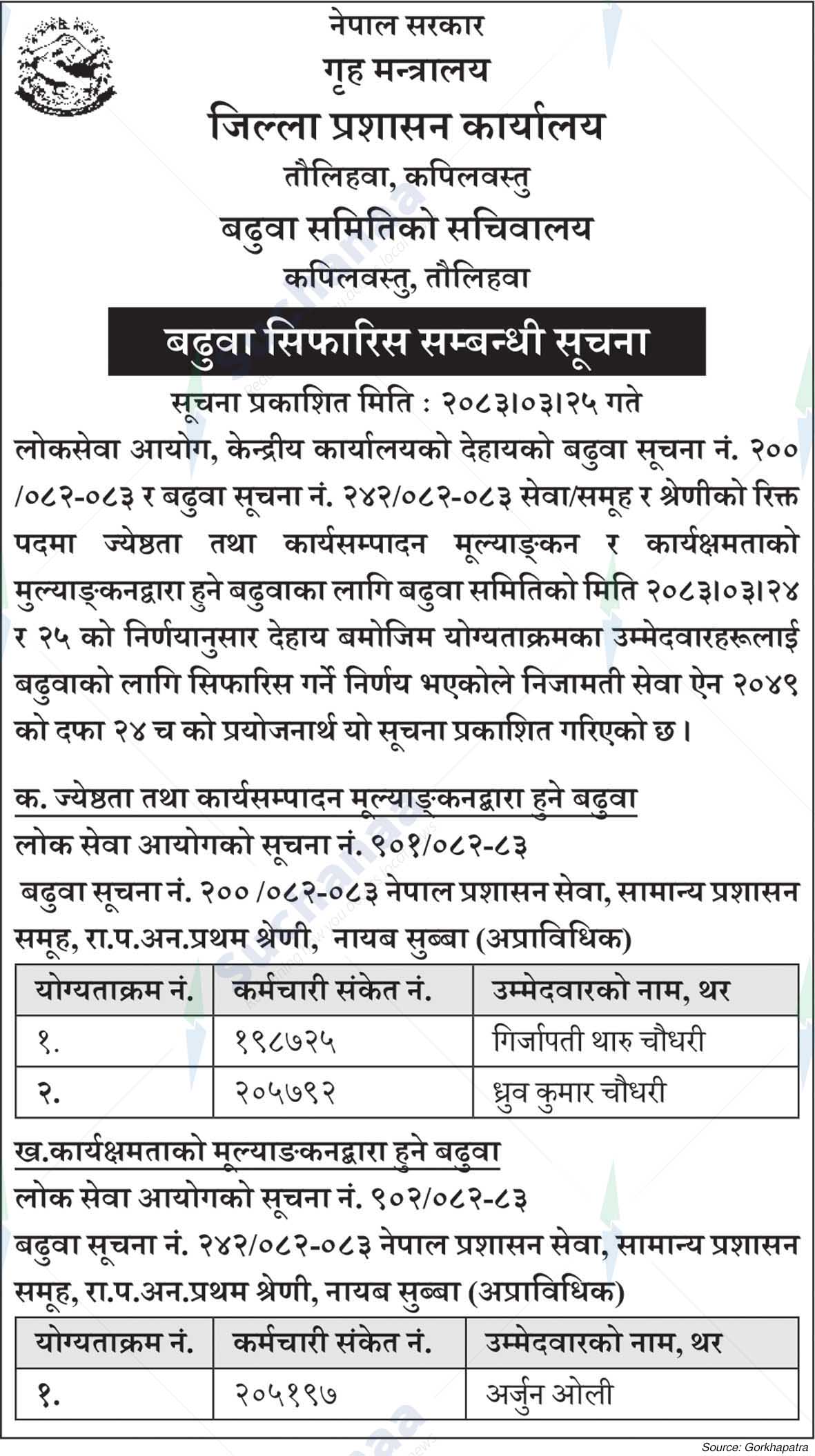 District Administration Office, Kapilvastu