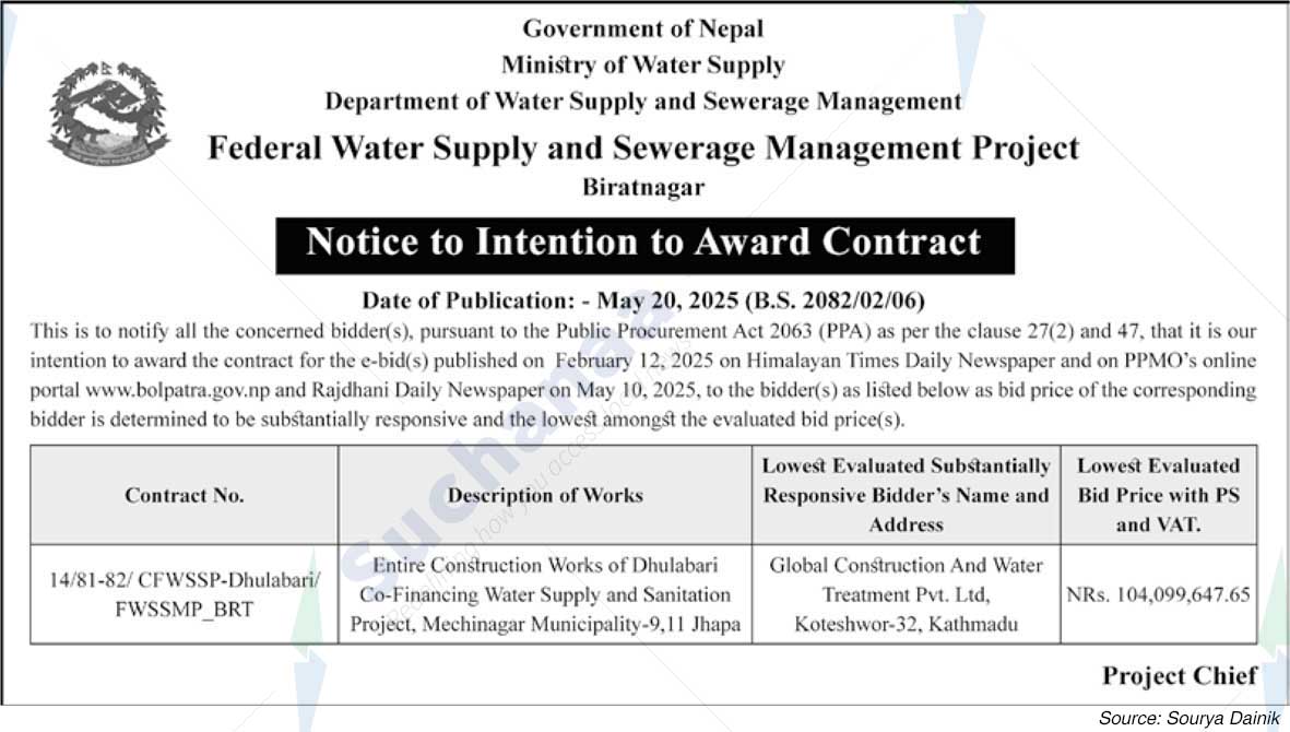 Federal Water Supply and Sewerage Management Project, Biratnagar