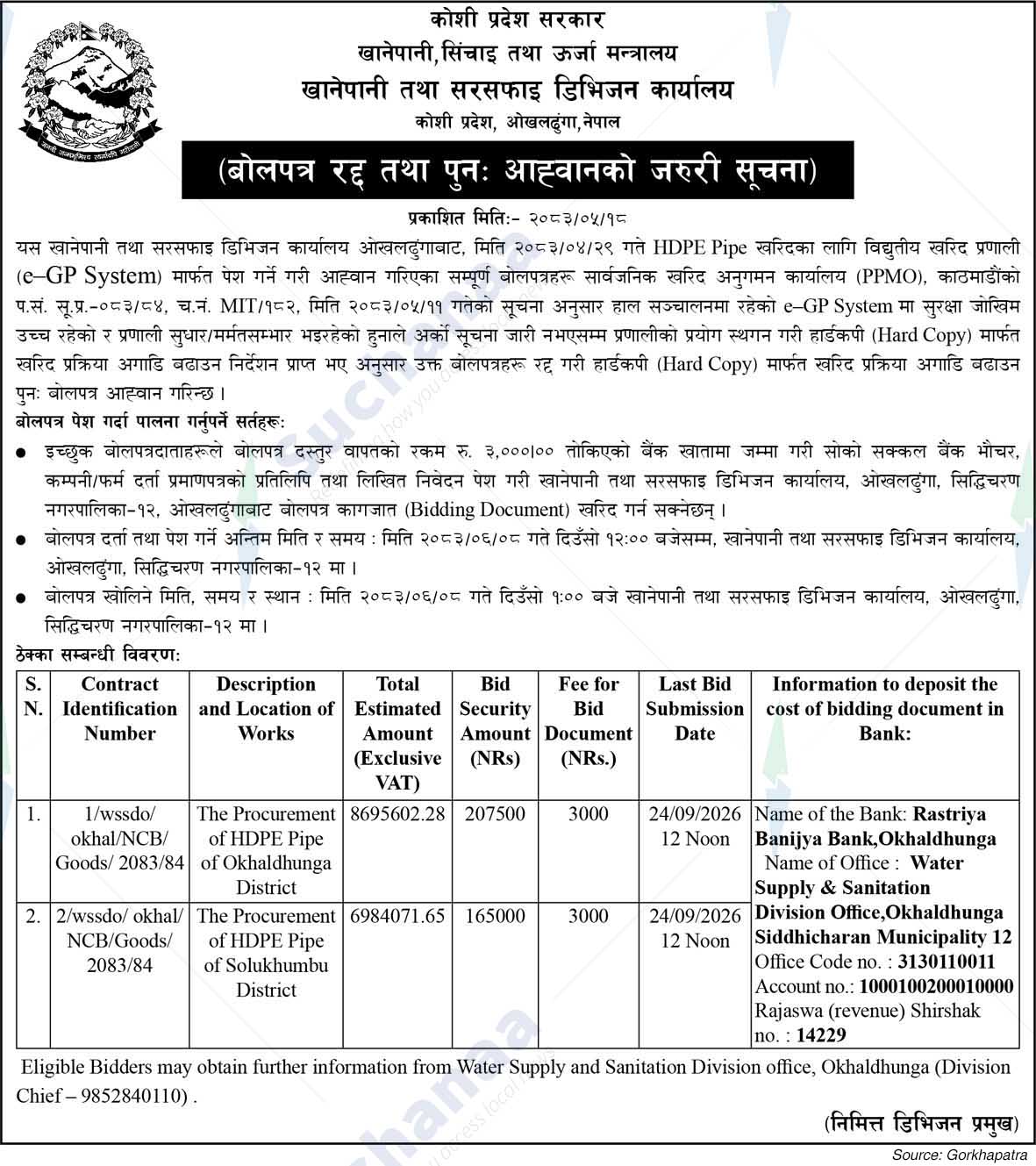 Drinking Water and Sanitation Division Office, Okhaldhunga