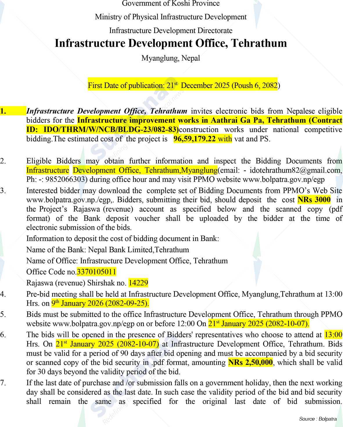 Infrastructure Development Office, Tehrathum