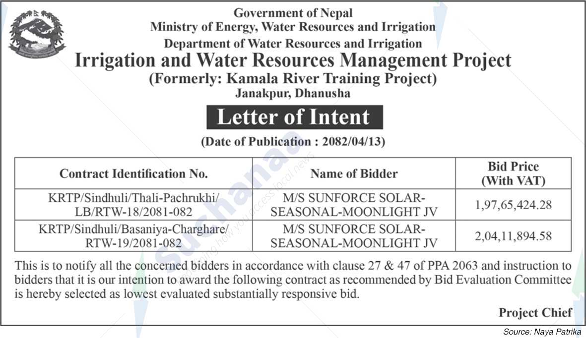 Irrigation and Water Resources Management Project, Dhanusha
