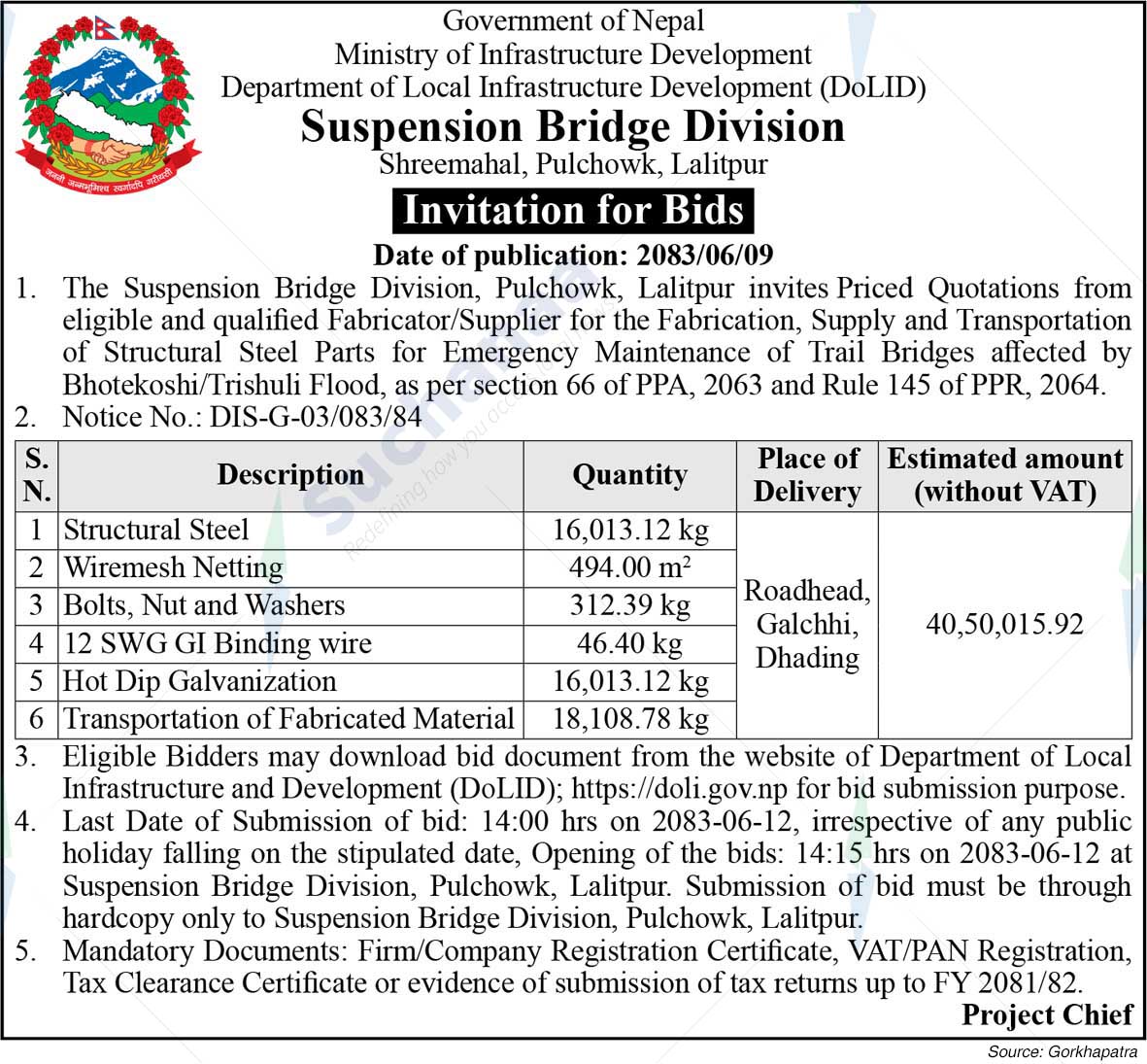 Suspension Bridge Division, Lalitpur