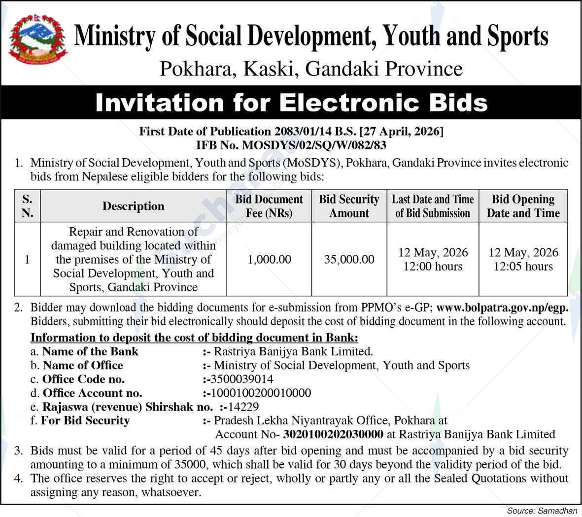 Ministry of Social Development, Youth and Sports, Gandaki