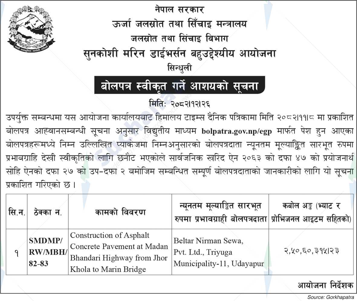 Sunkoshi Marine Diversion Multipurpose Project, Sindhuli