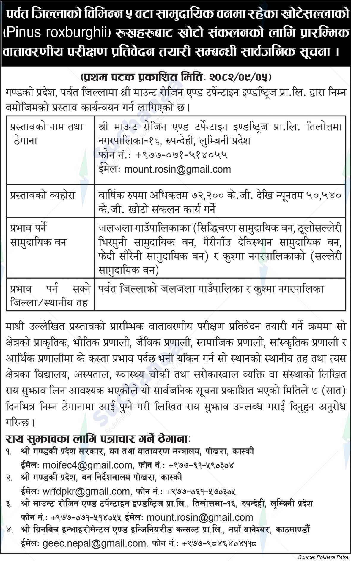 Shree Mount Rosin & Turpentine Industries Pvt. Ltd., Rupendehi