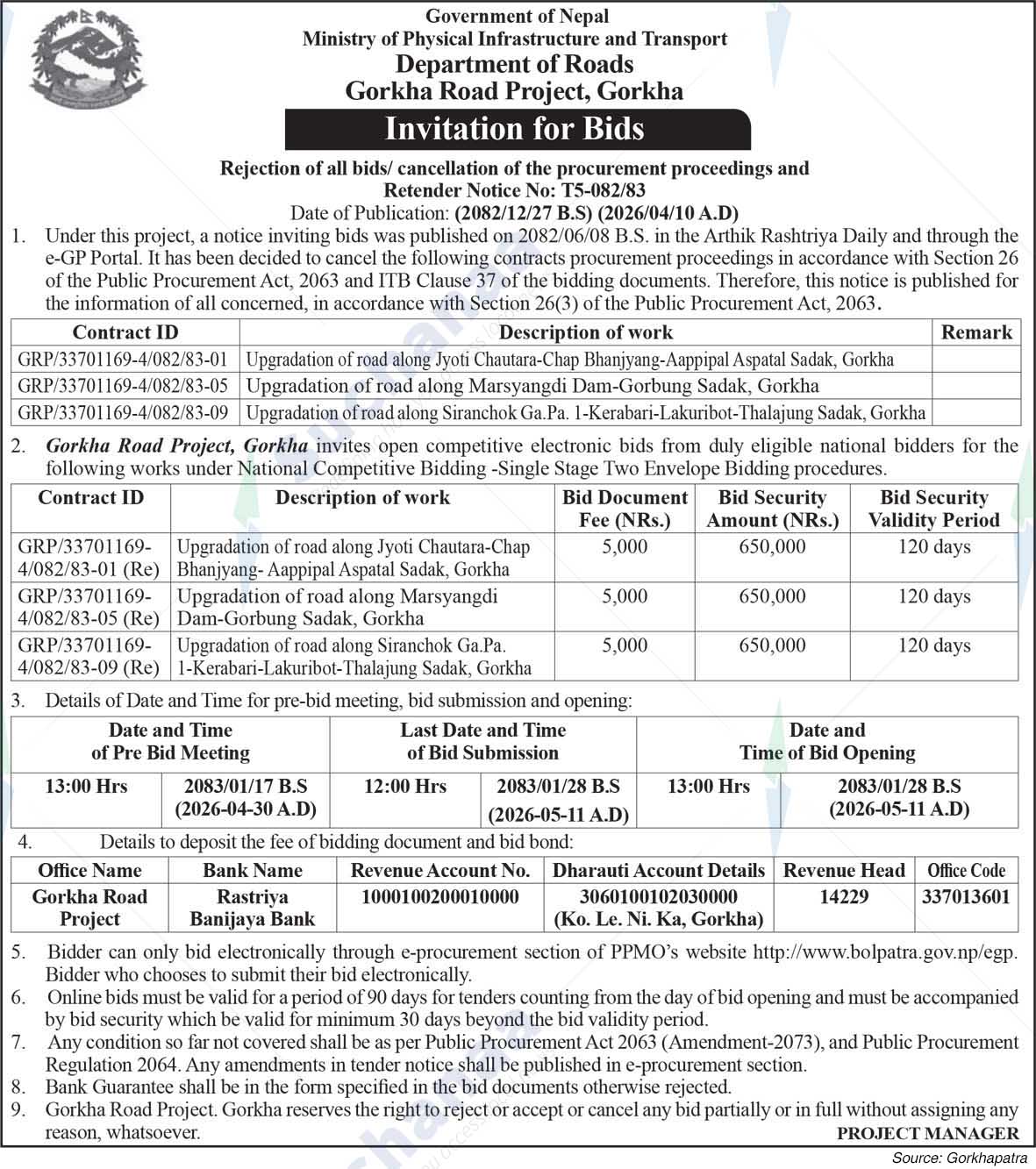 Gorkha Road Project, Gorkha