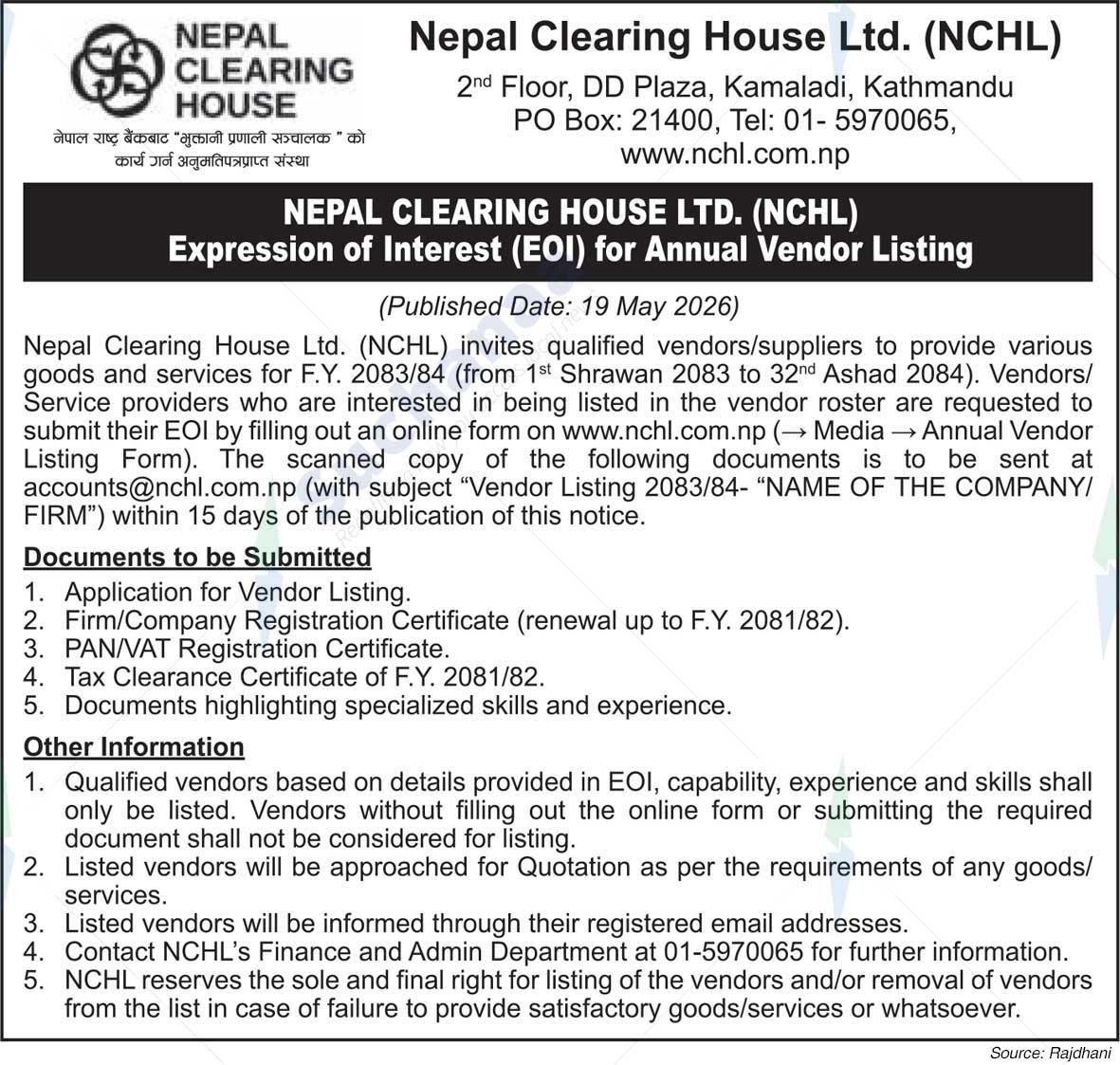 Nepal Clearing House Ltd. (NCHL)