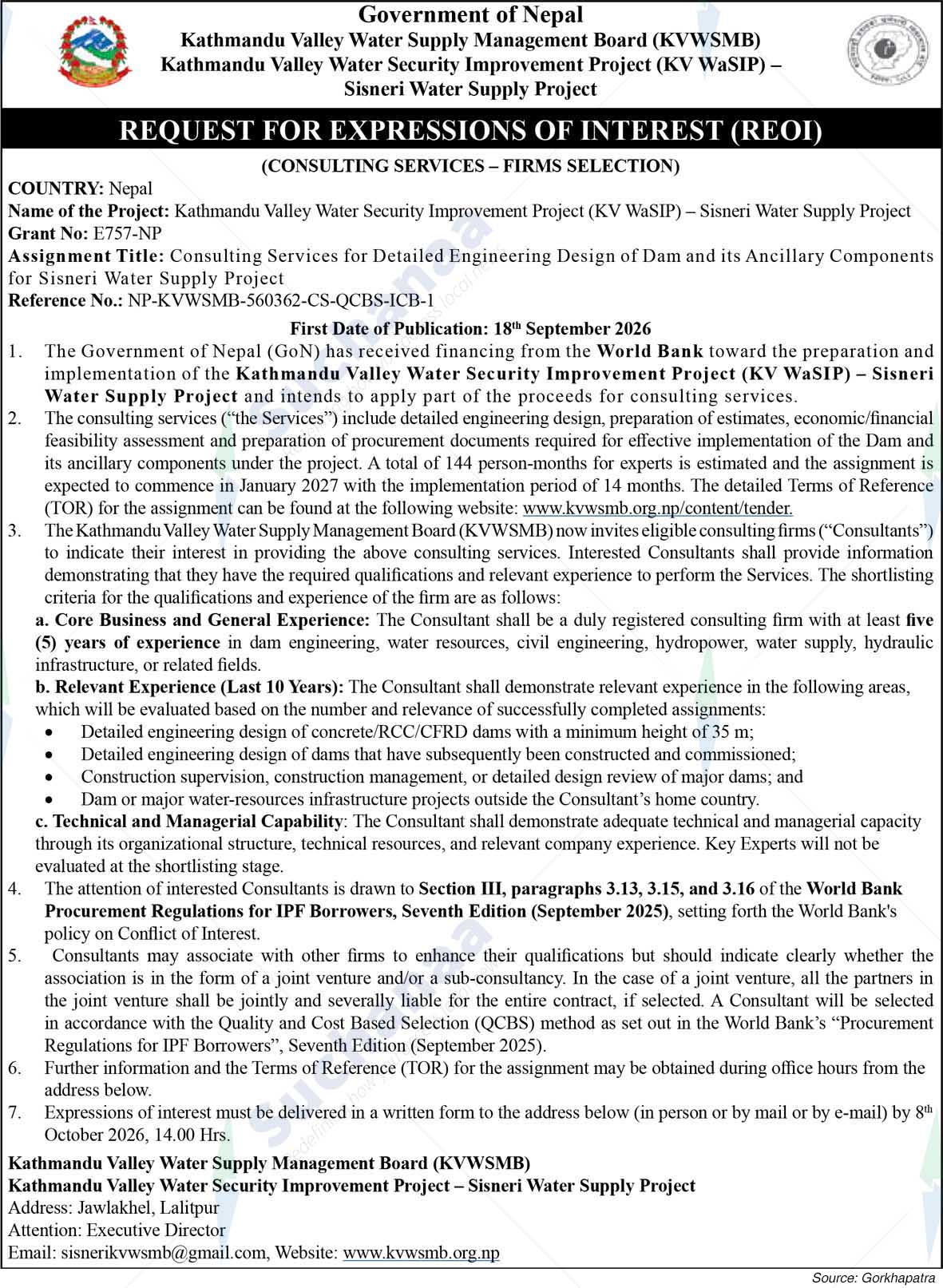 Kathmandu Valley Water Security Improvement Project - Sisneri Water Supply Project