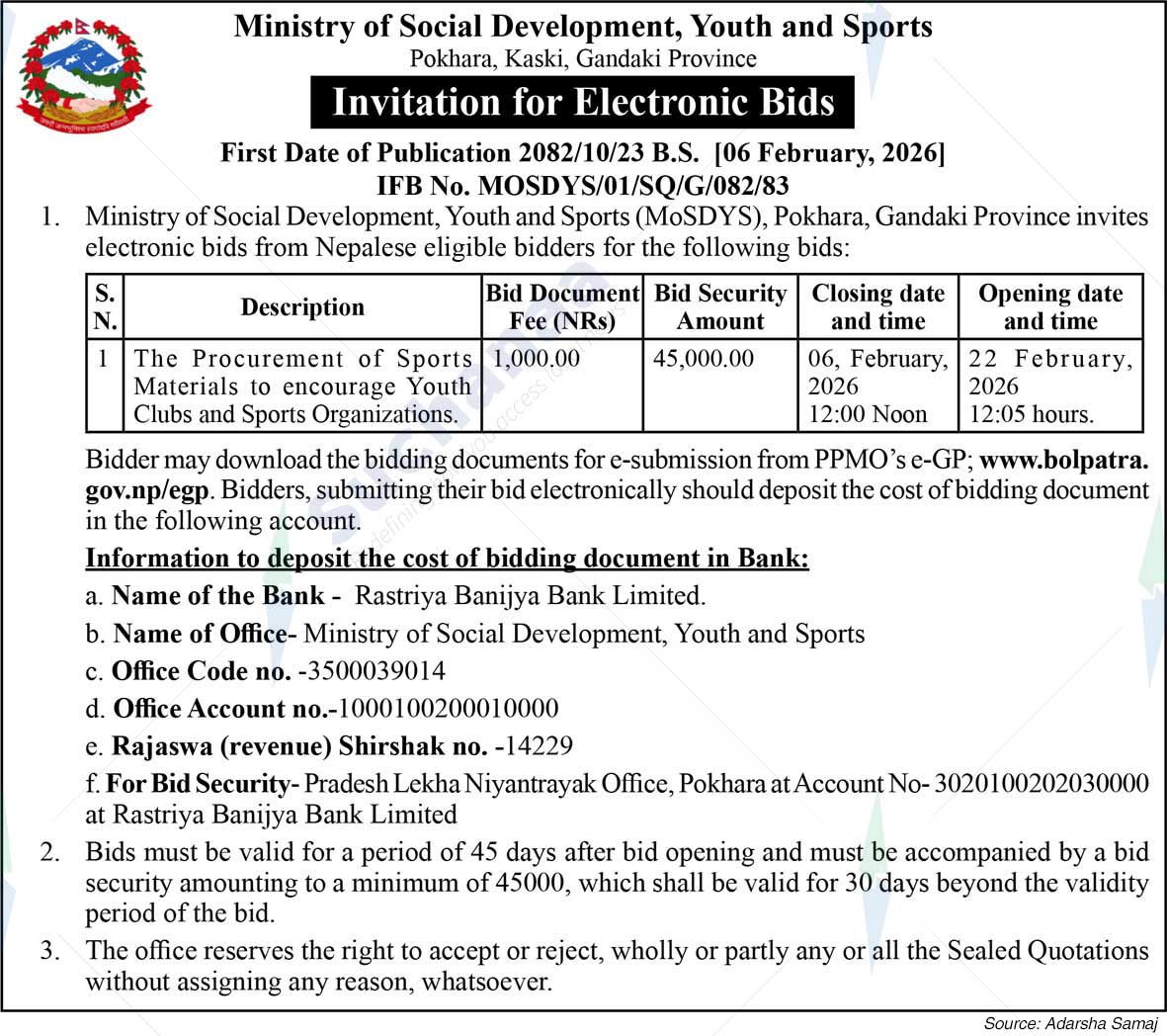 Ministry of Social Development, Youth and Sports, Gandaki