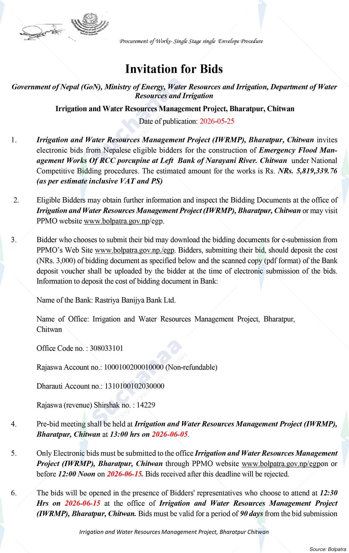 Irrigation and Water Resources Management Project, Bharatpur, chitwan