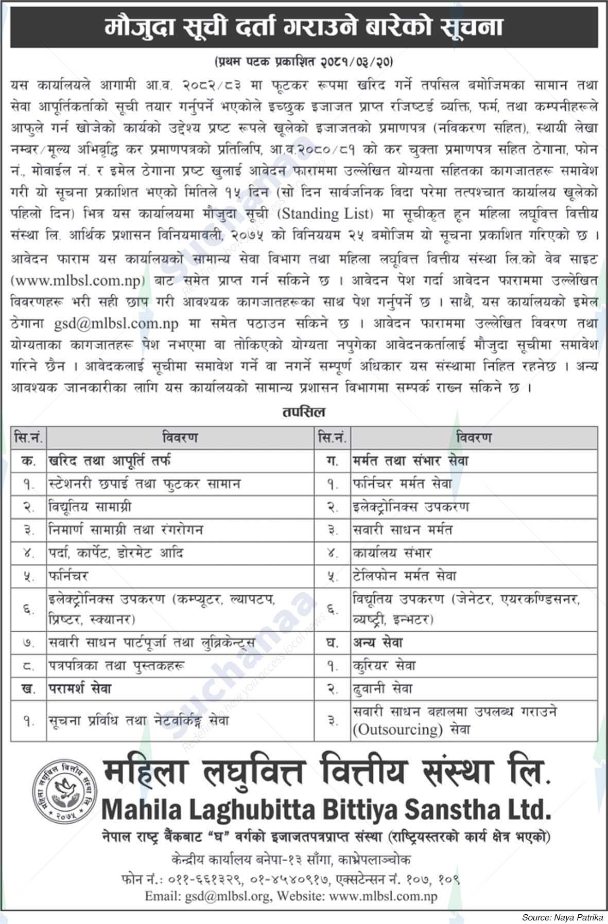 Mahila Laghubitta Bittiya Sanstha Ltd.