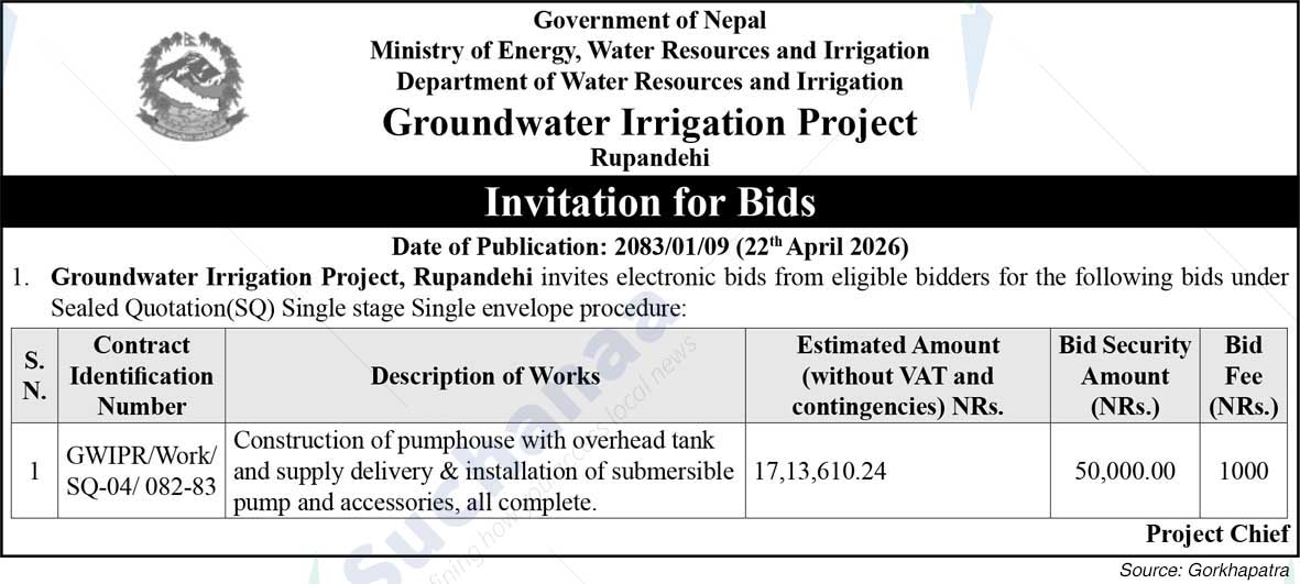 Groundwater Irrigation Project, Rupandehi