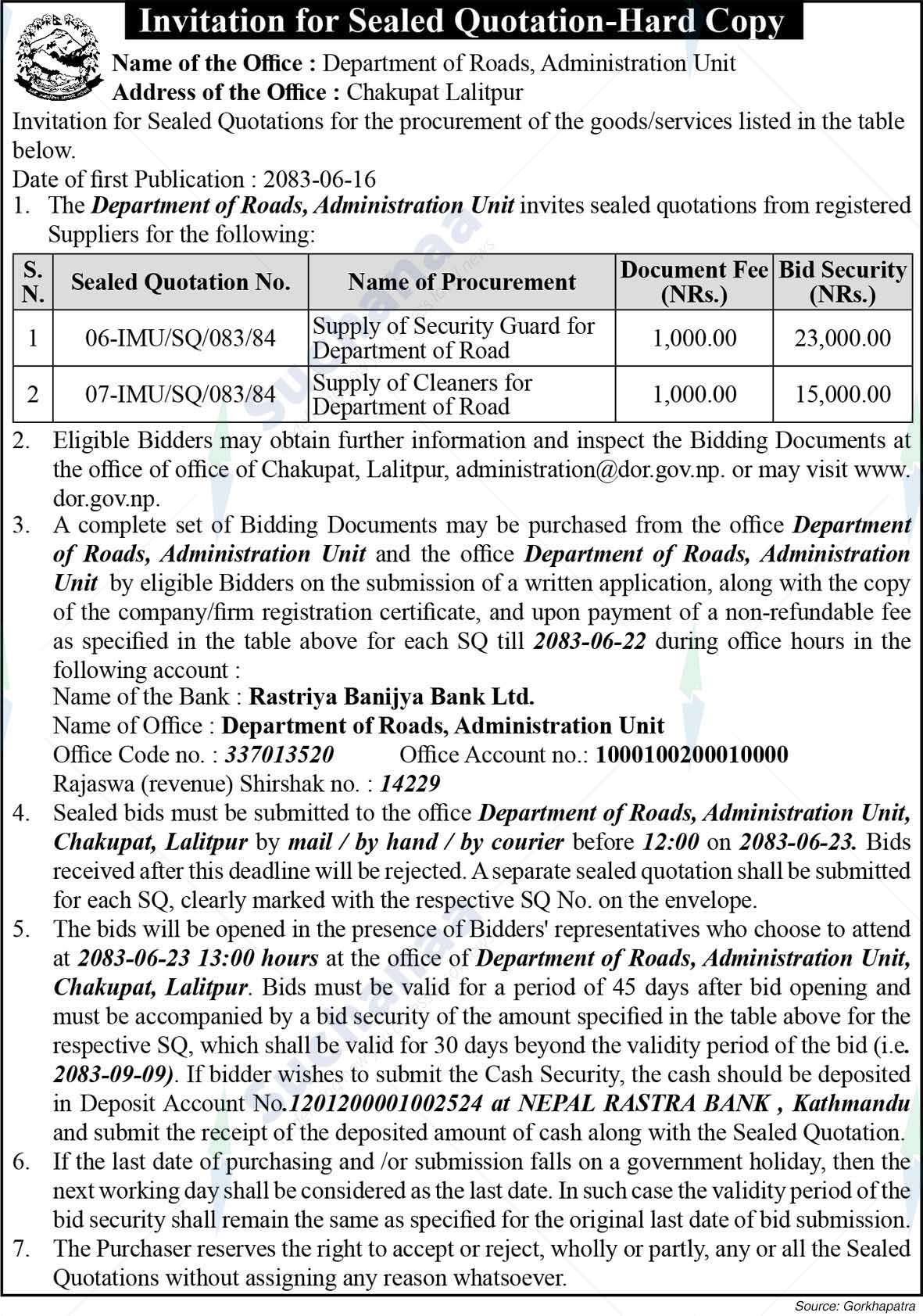 Department of Roads, Administration Unit, Lalitpur
