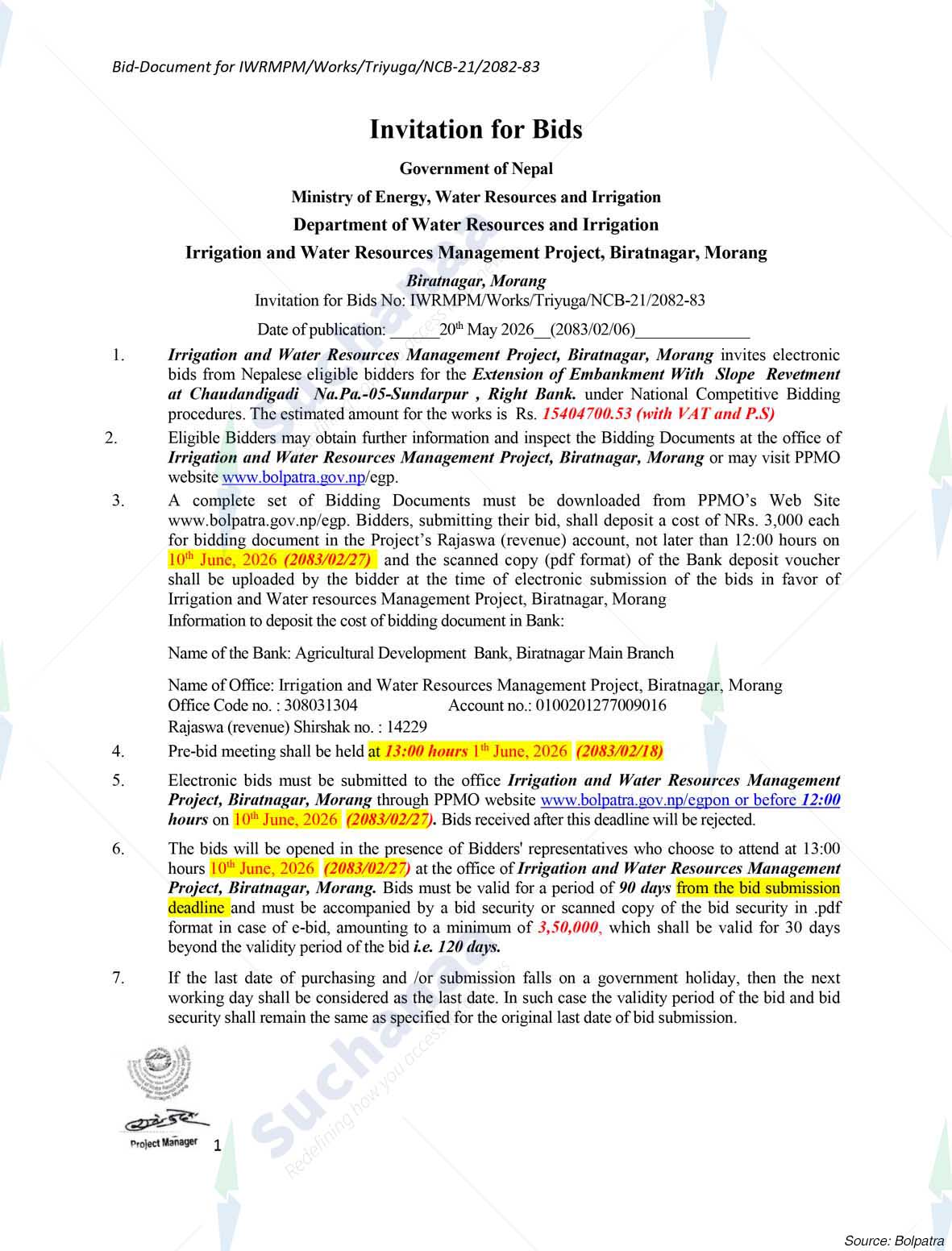 Irrigation and Water Resources Management Project, Biratnagar, Morang