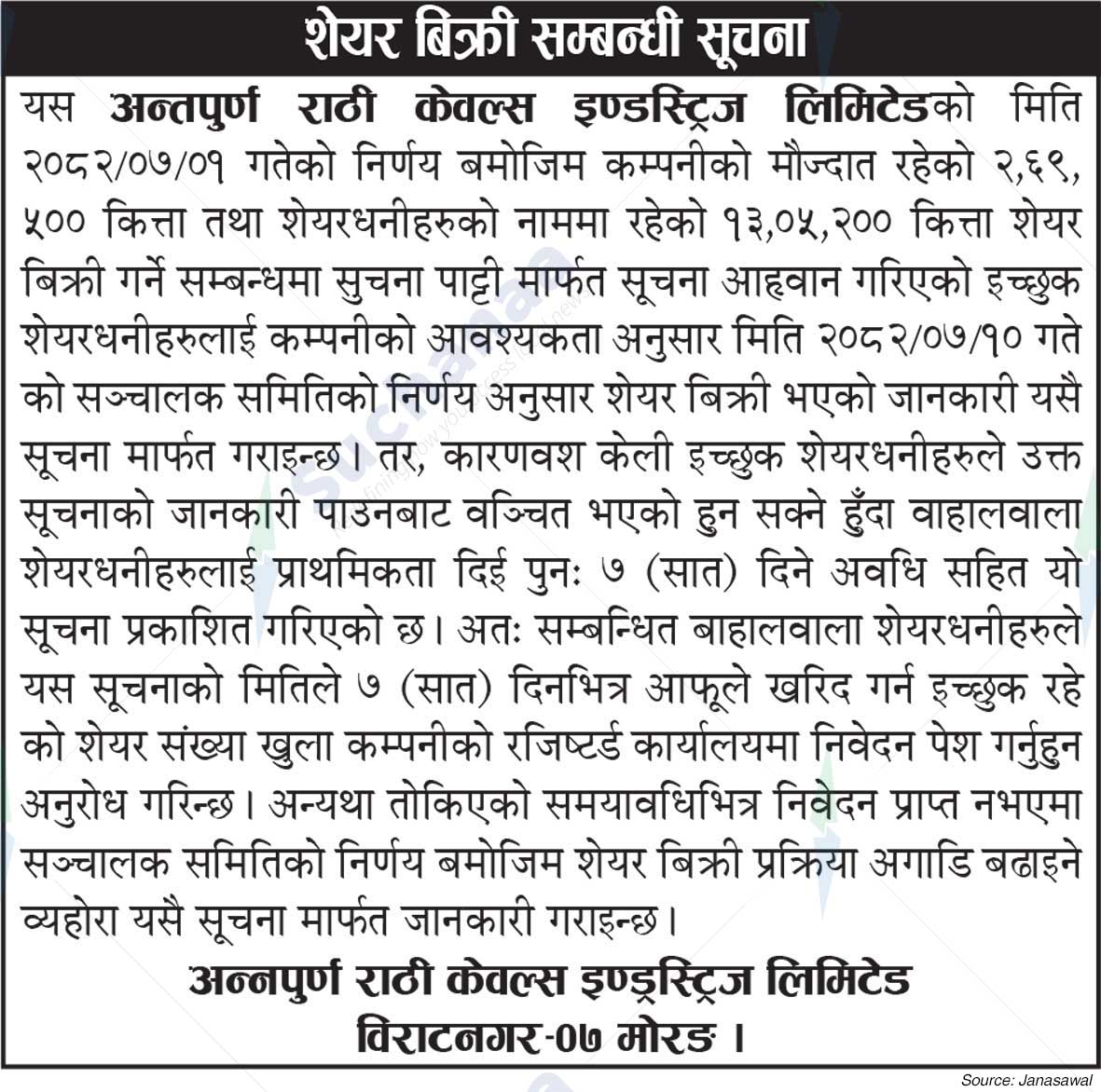 Annapurna Rathi Cables Industries Limited