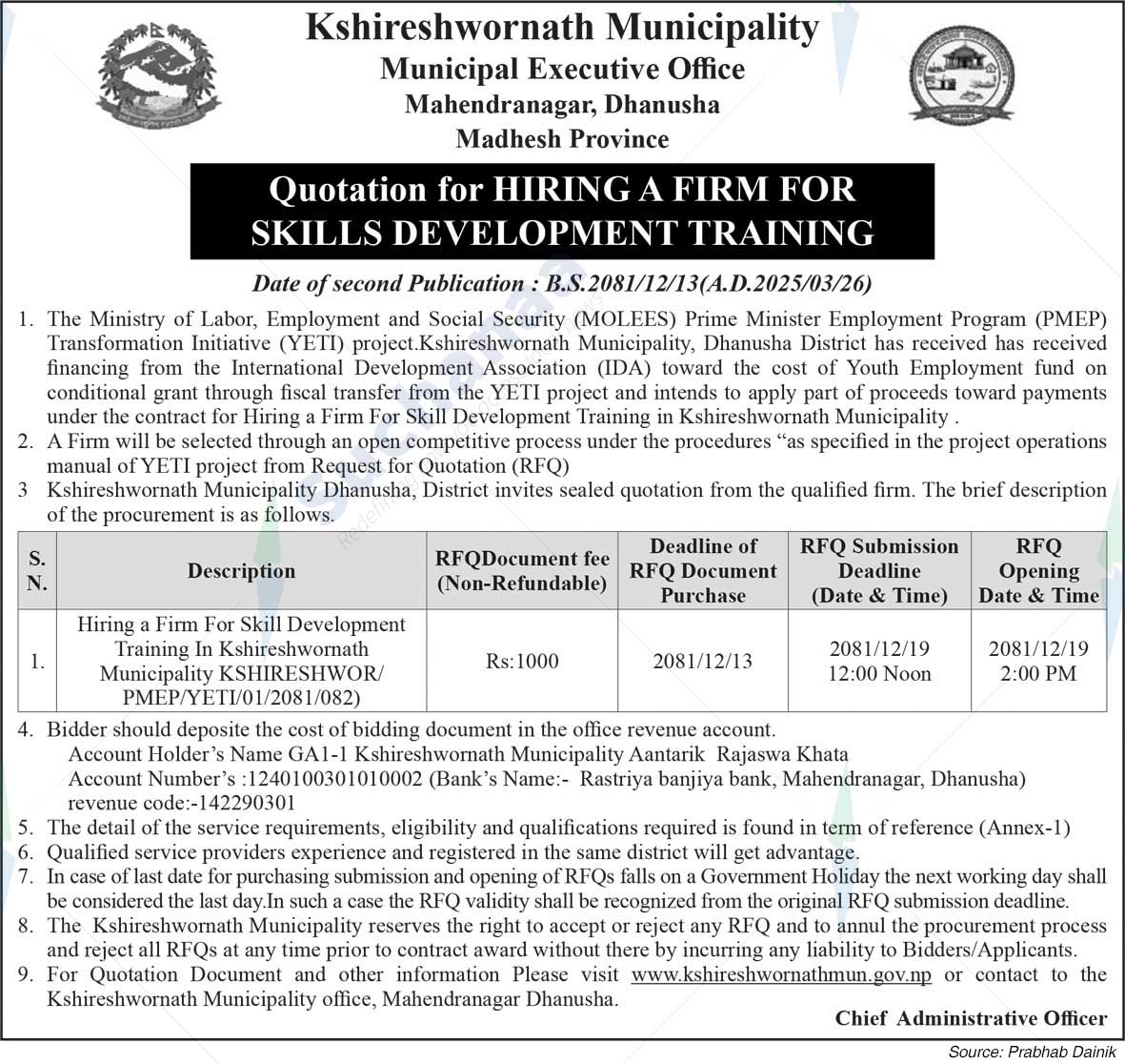 Kshireshwornath Municipality