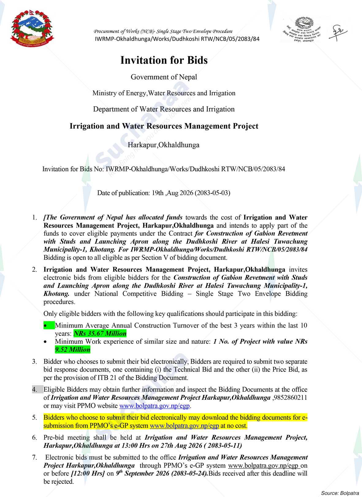Irrigation and Water Resources Management Project, Okhaldhunga