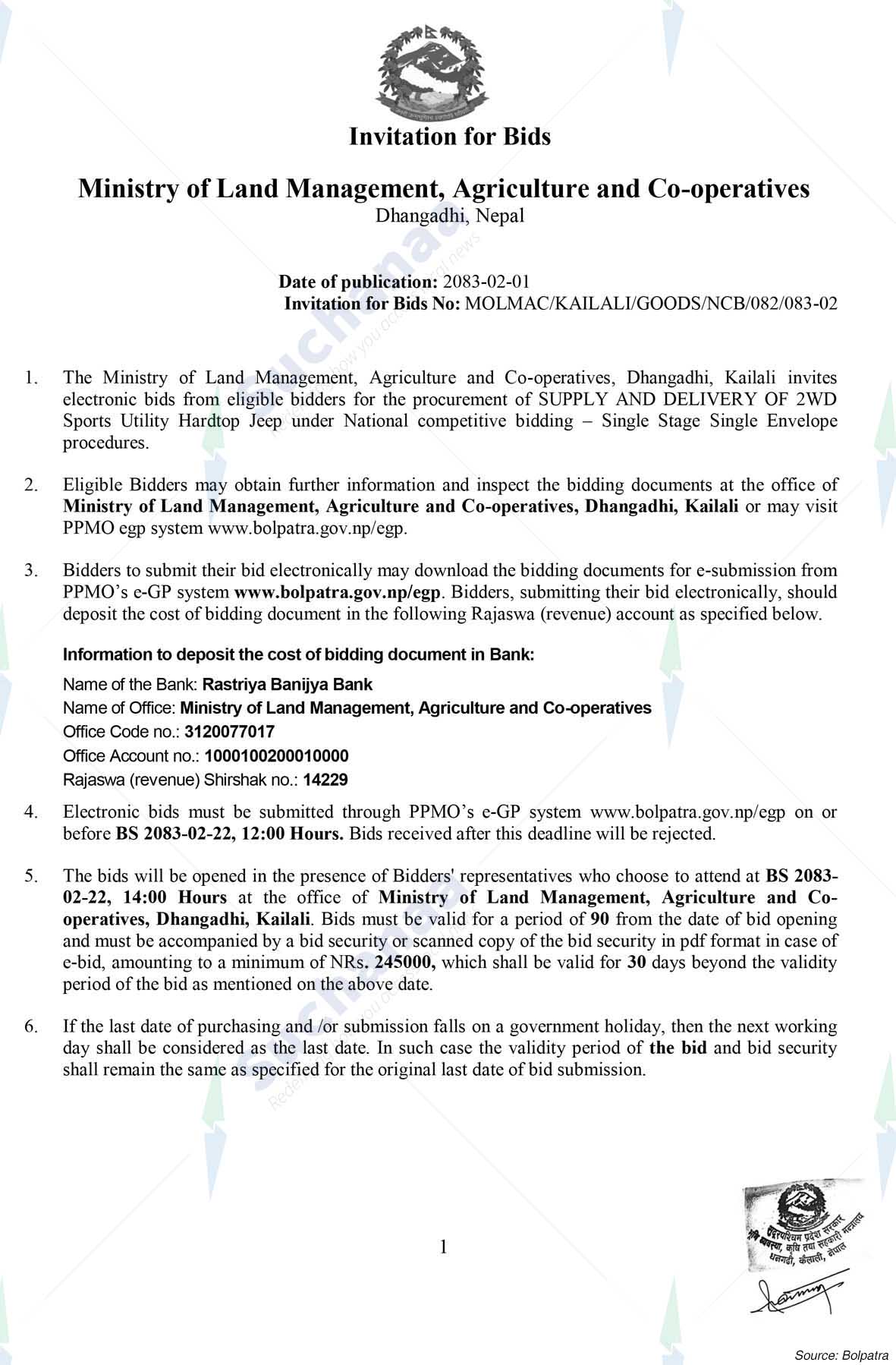 Ministry of Land Management, Agriculture and Co-operatives, Sudurapashchim