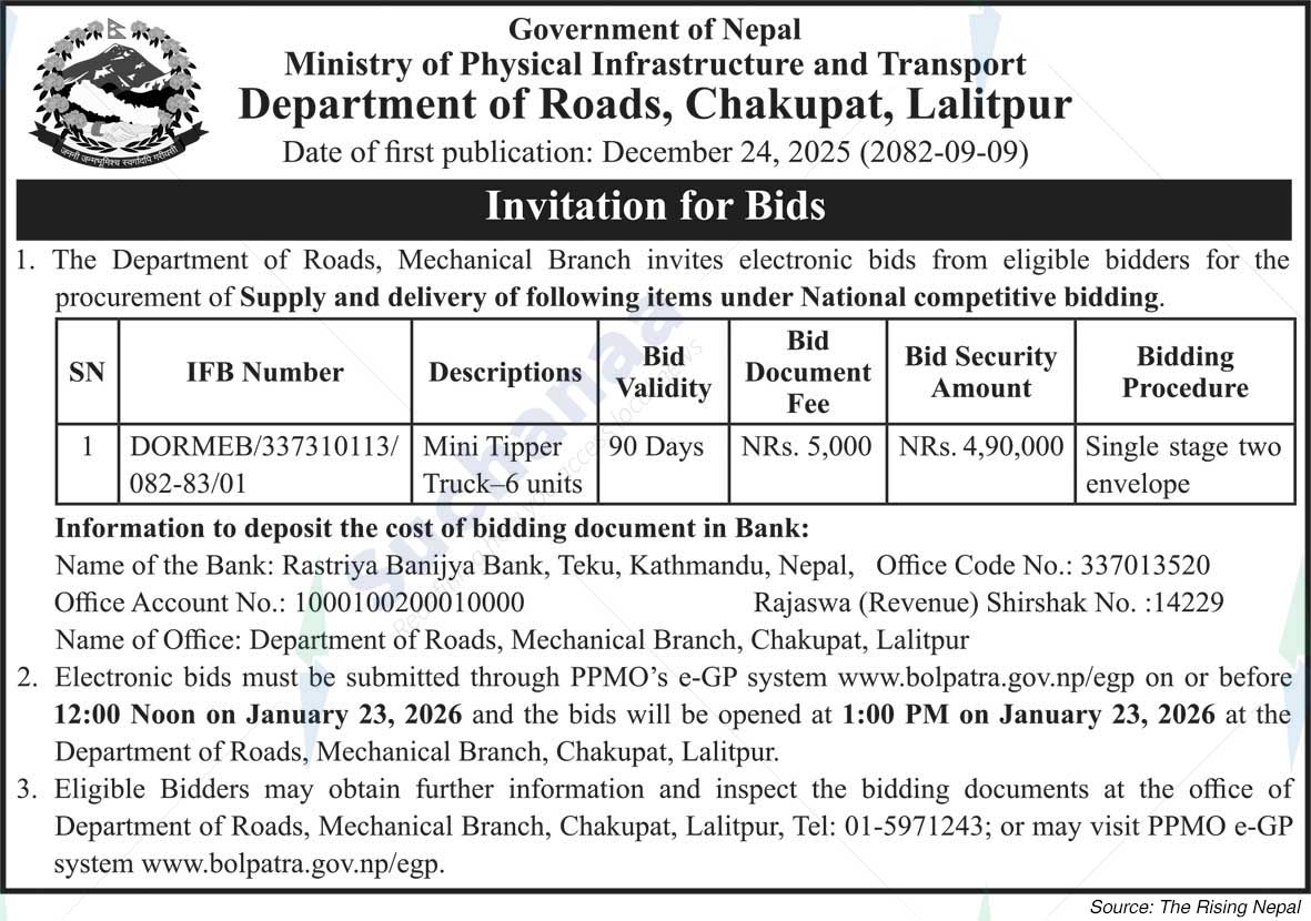 Ministry of Physical Infrastructure and Transport Department of Roads, Chakupat, Lalitpur