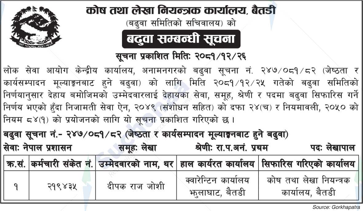 Kosh tatha Lekha Niyantrak Karyalaya, Baitadi