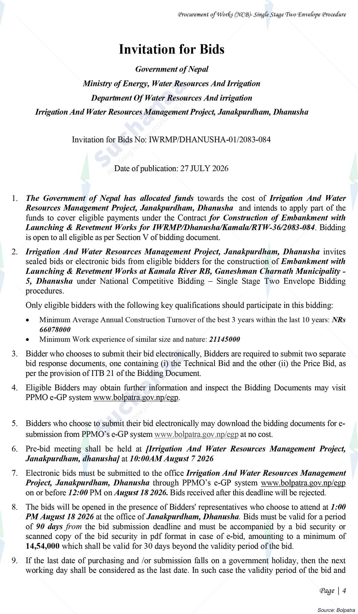 Irrigation and Water Resources Management Project, Dhanusa