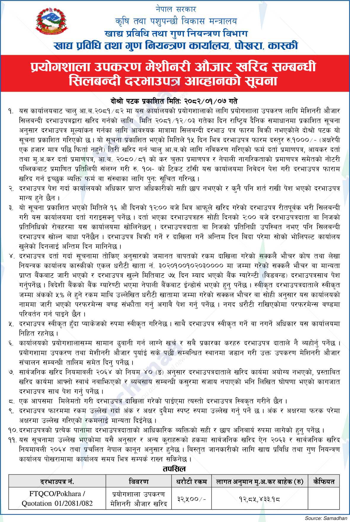 Food Technology and Quality Control Office, Pokhara