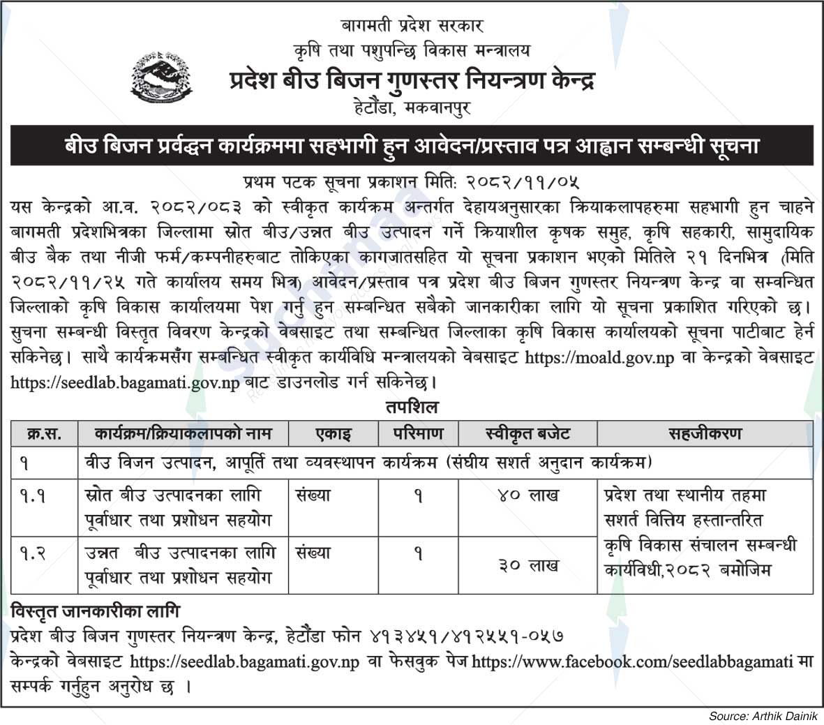 Provincial Seed Quality Control Center, Hetauda, ​​Makawanpur