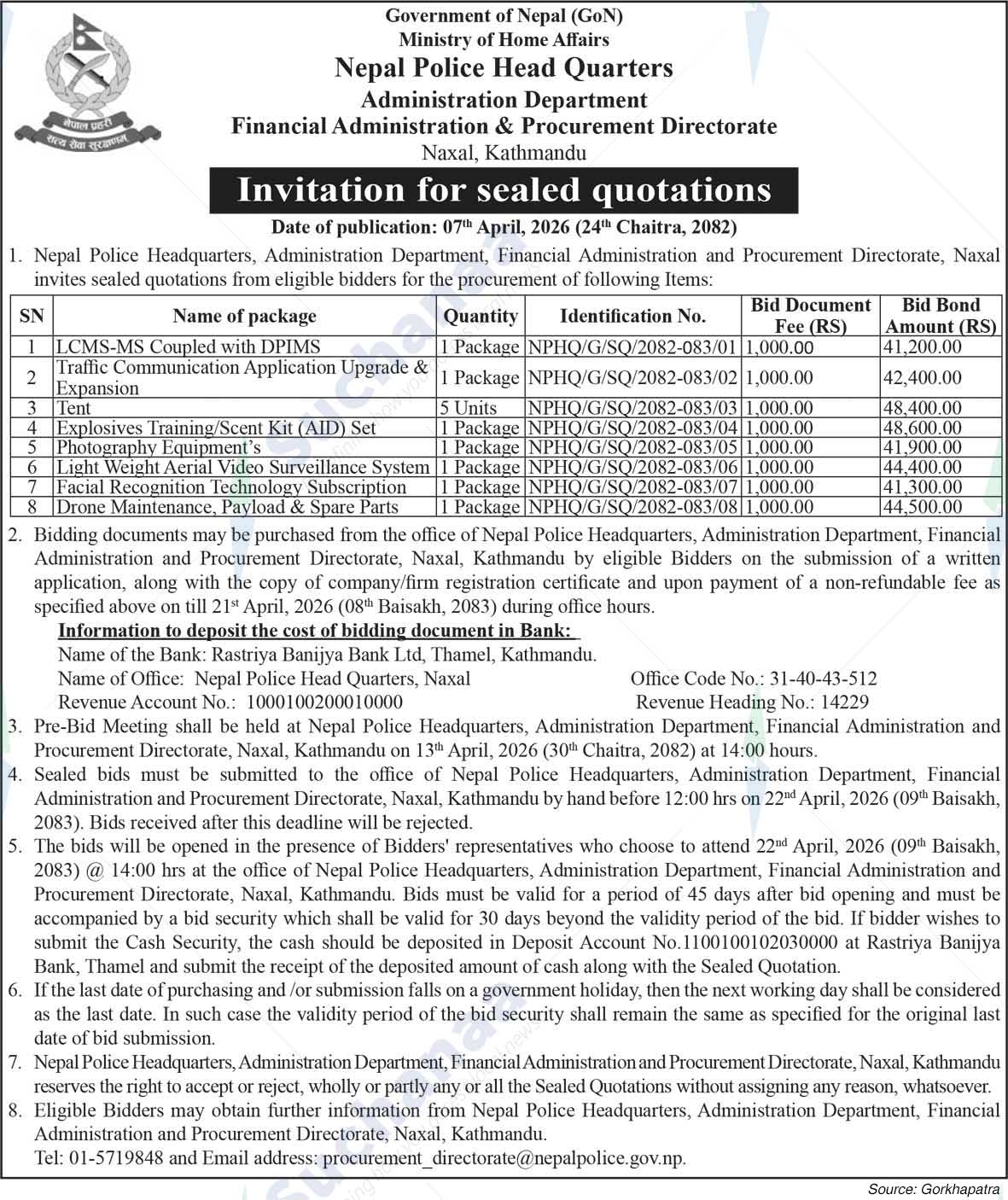 Nepal Police Headquarter Procurement Section, Naxal