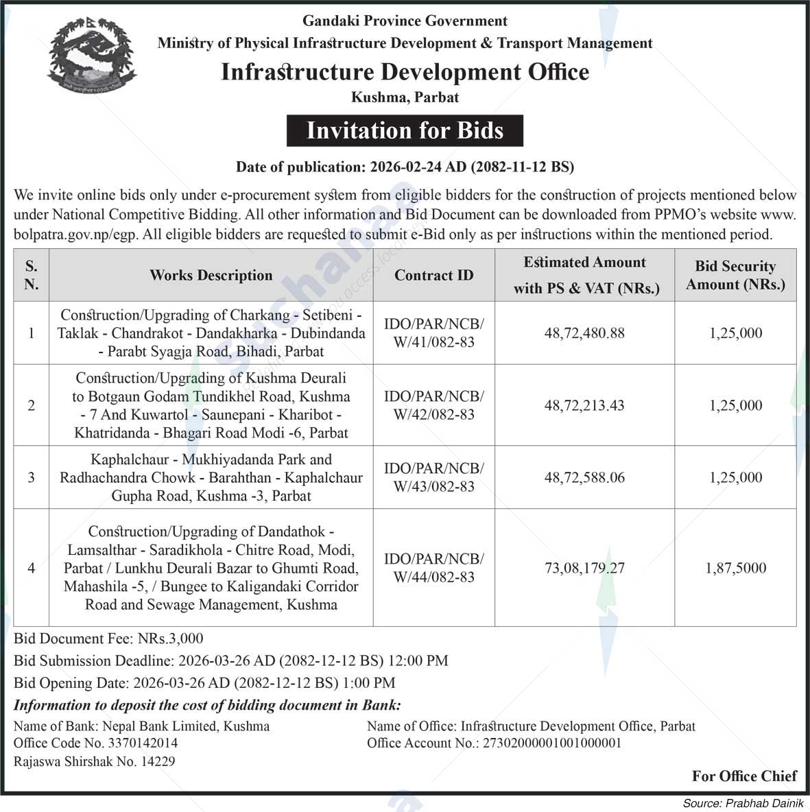 Infrastructure Development Office, Parbat