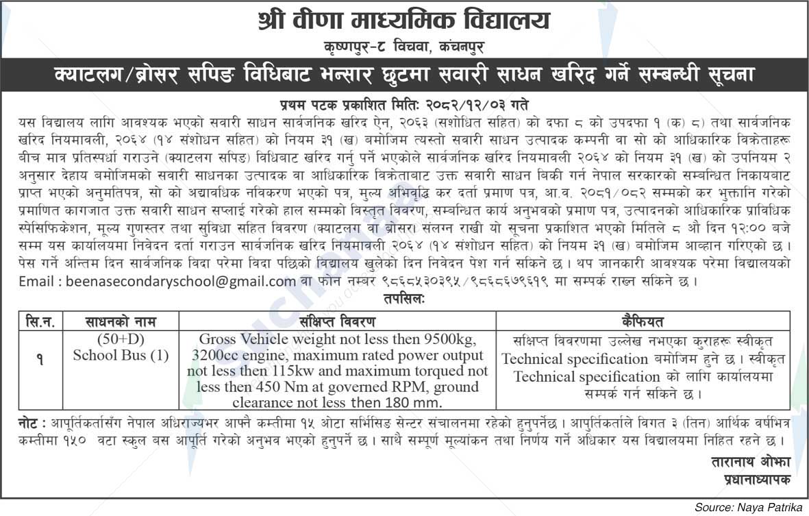 Shree Beena Secondary School, Bichwa, Kanchanpur