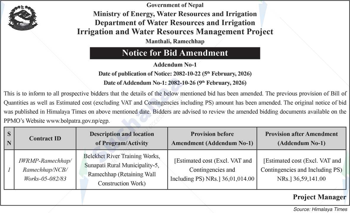 Irrigation and Water Resources Management Project, Ramechhap