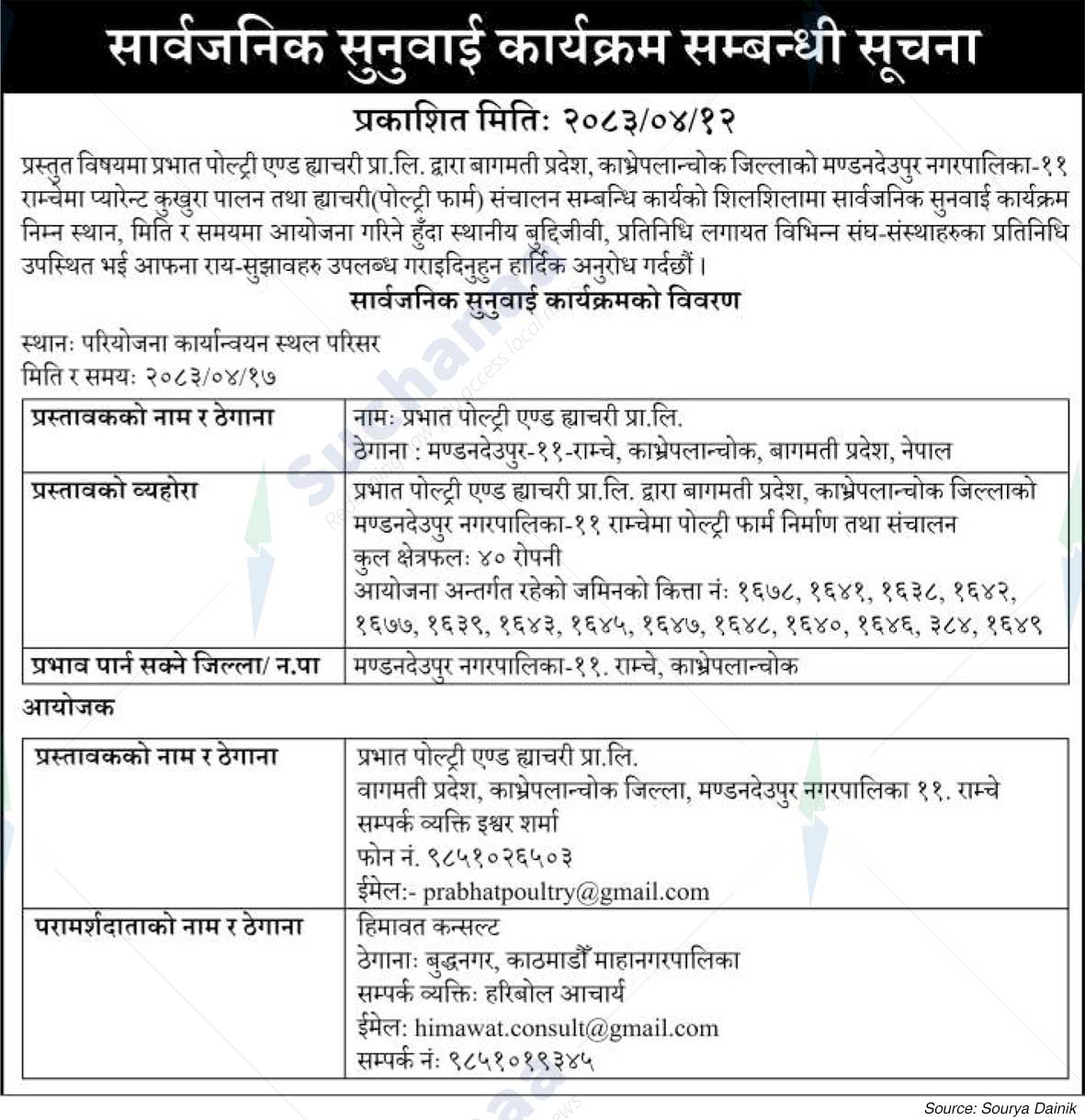 Prabhat Poultry and Hatchery Pvt. Ltd., Kavrepalanchok