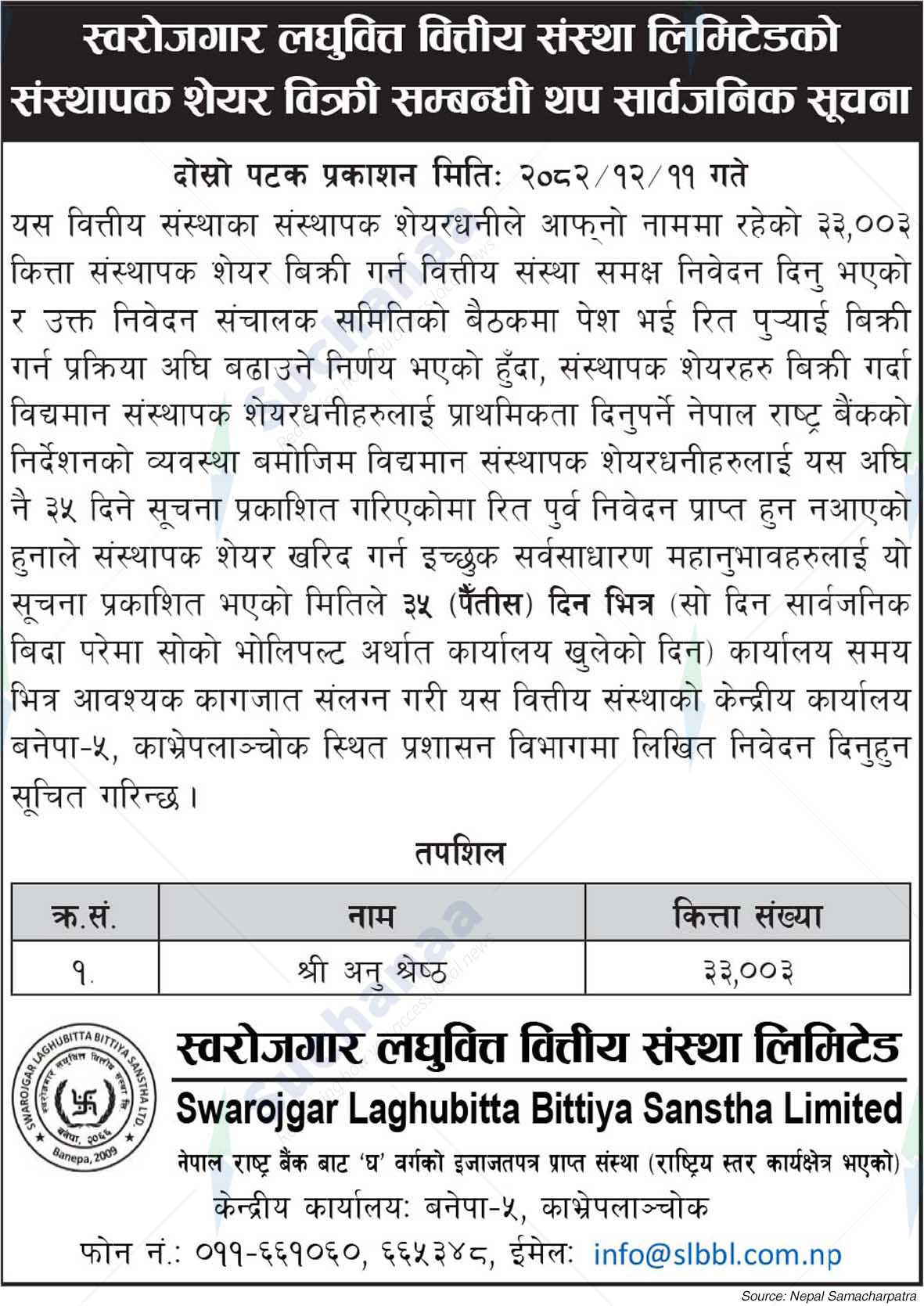 Swarojgar Laghubitta Bittiya Sanstha Limited