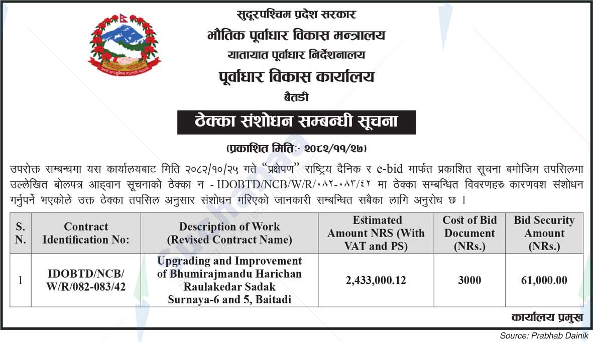 Infrastructure Development Office, Baitadi