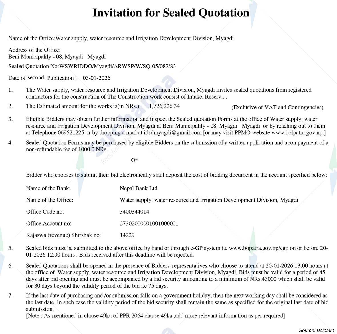 Water supply, water resource and Irrigation Development Division, Myagdi