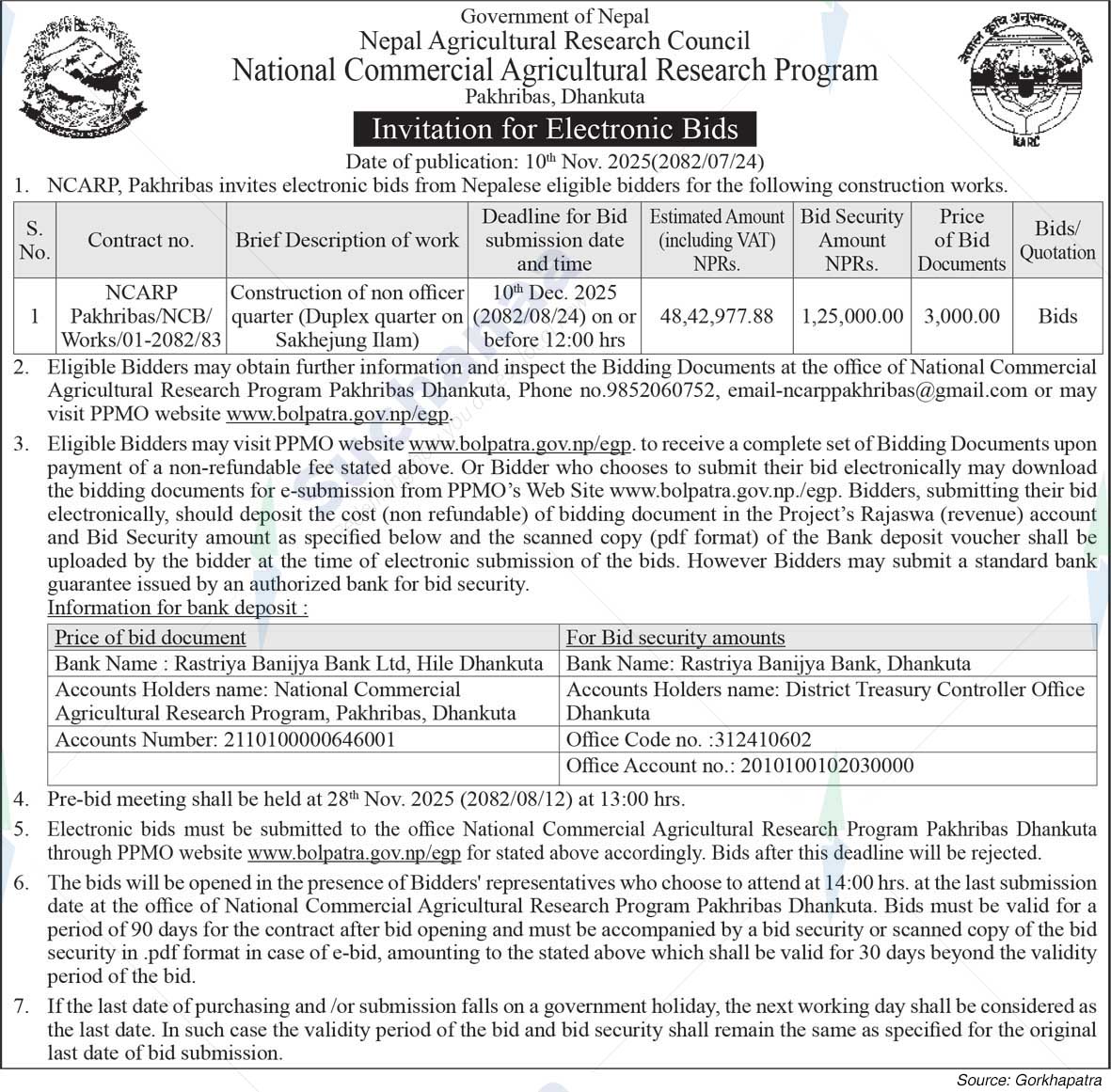 National Commercial Agricultural Research Program, Pakhribas, Dhankuta