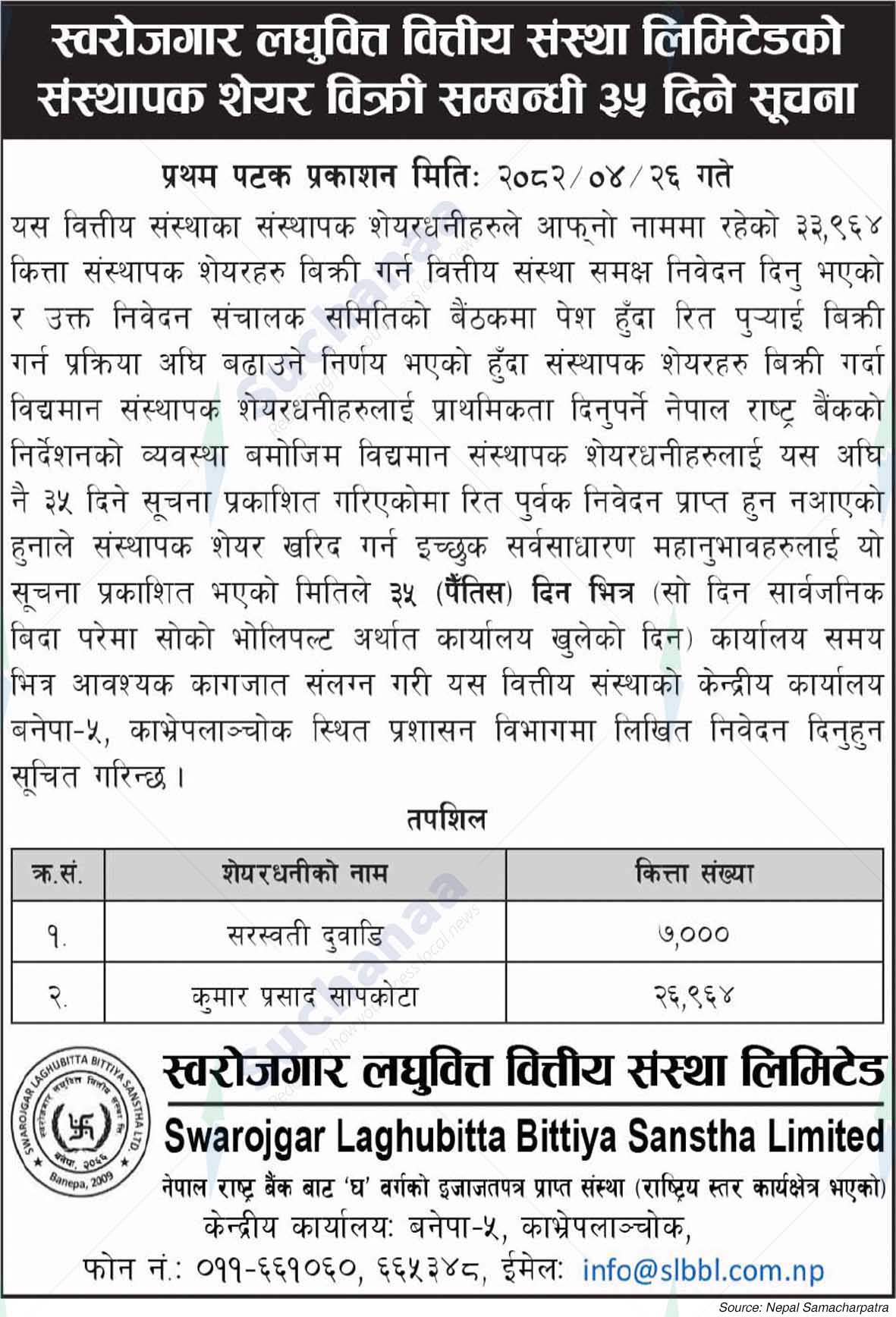 Swarojgar Laghubitta Bittiya Sanstha Limited