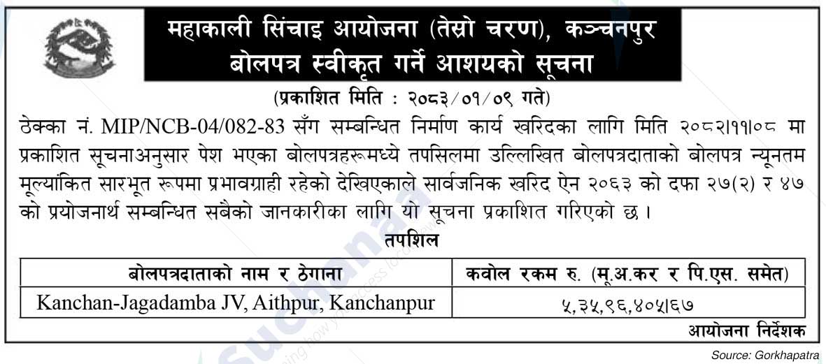 Mahakali Irrigation Project-III Stage, Kanchanpur