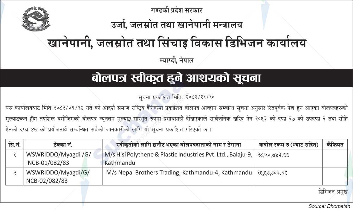 Drinking Water, Water Resources and Irrigation Development Division Office, Myagdi