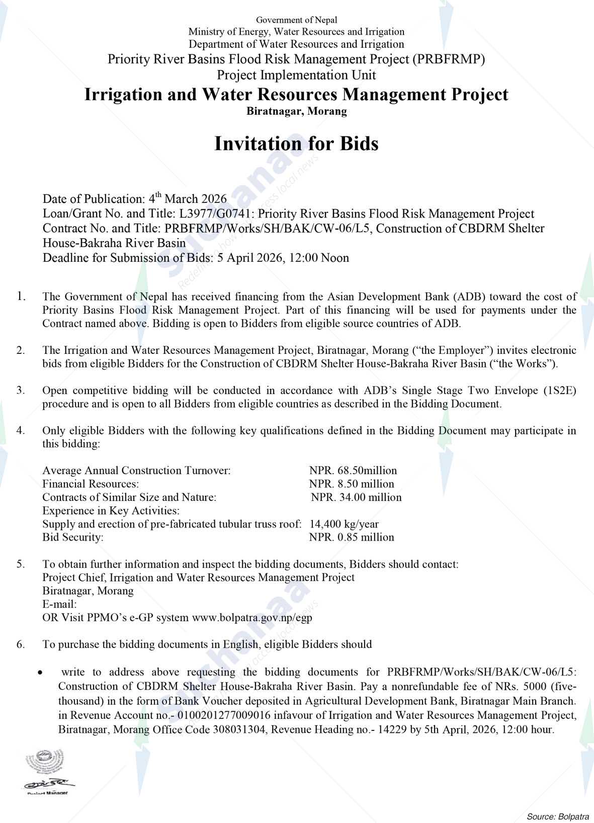 Irrigation and Water Resources Management Project, Morang