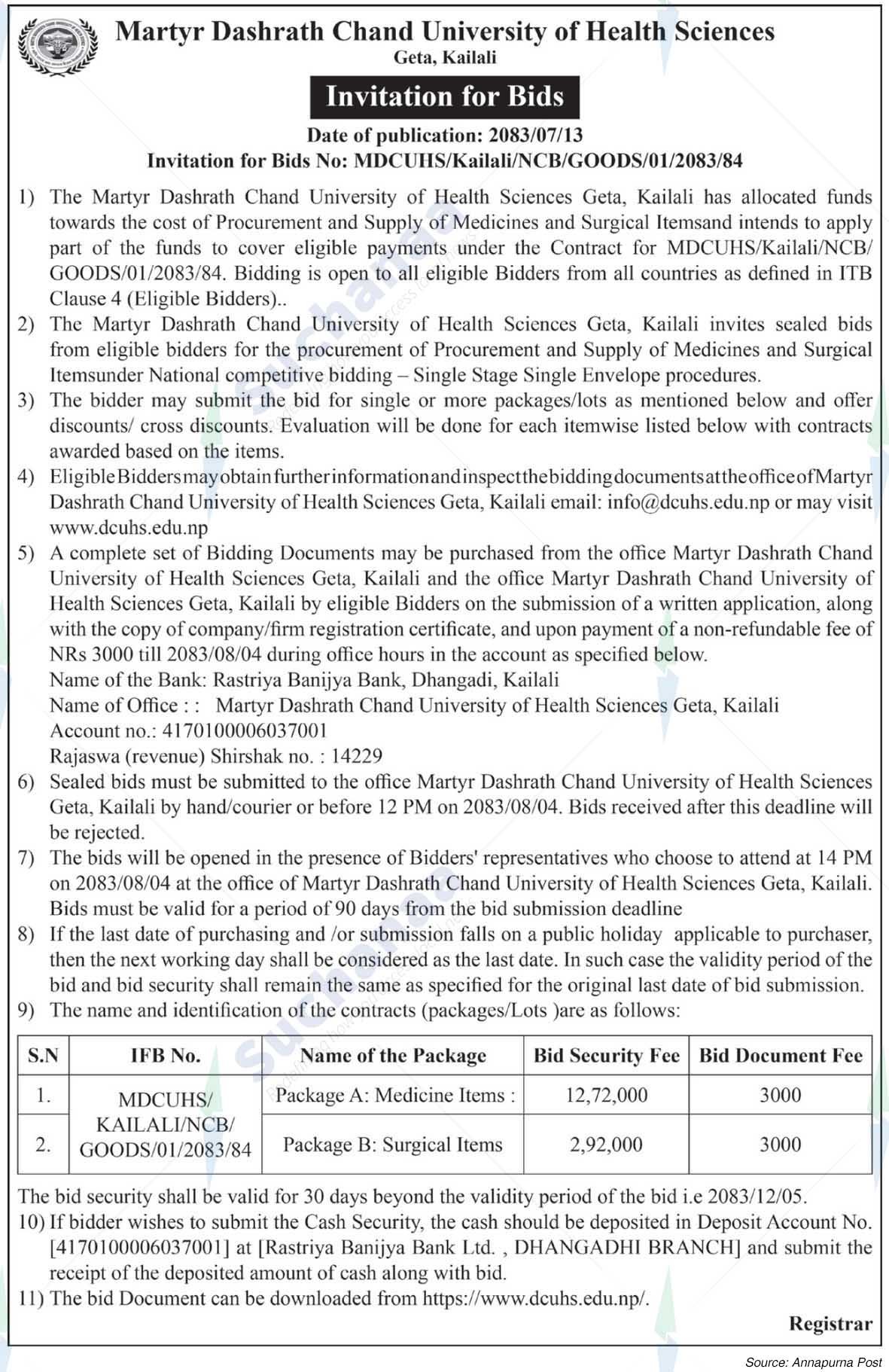 Martyr Dasharath Chand University of Health Science (MDCUHS)
