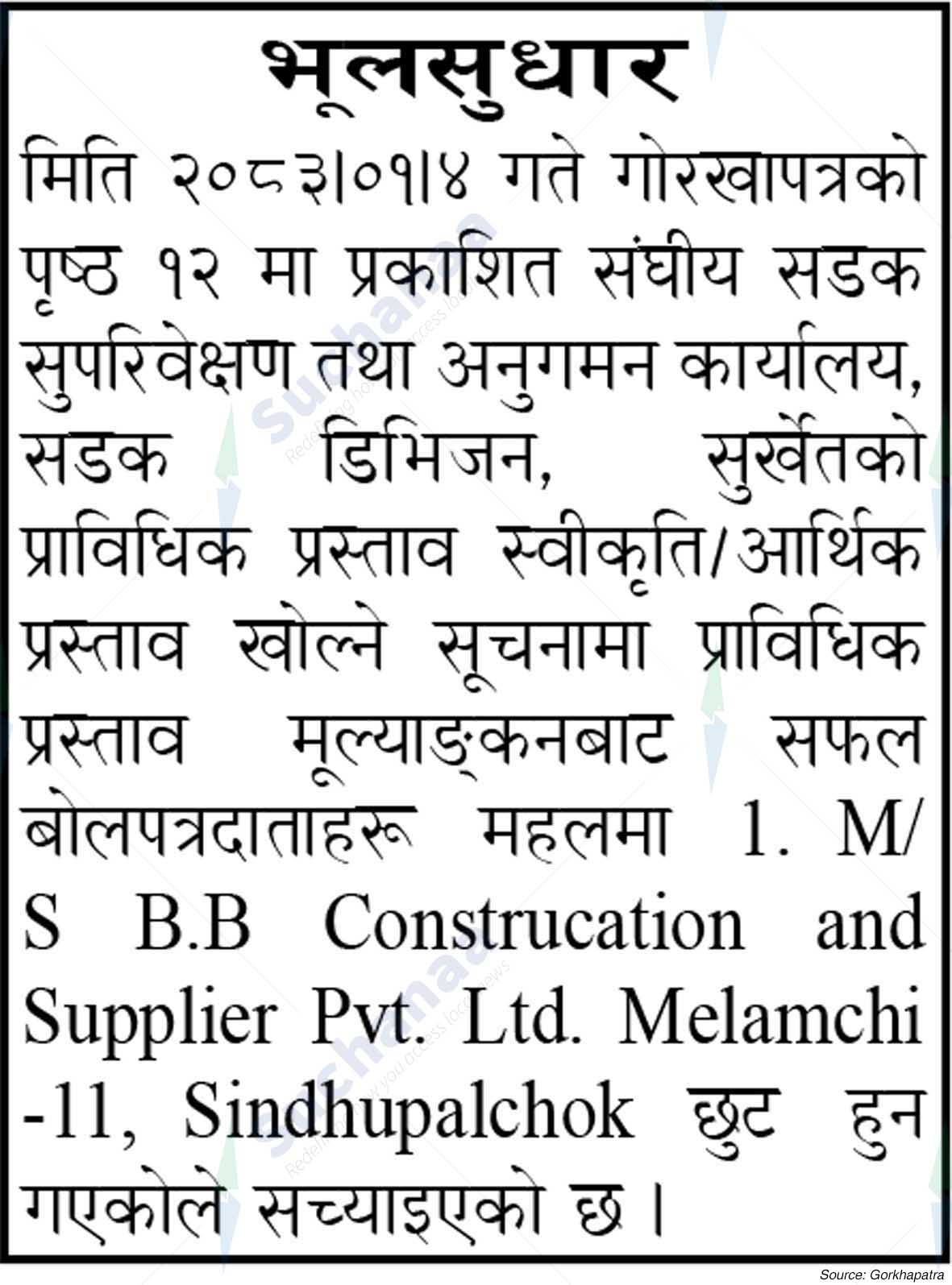 Road Division, Surkhet