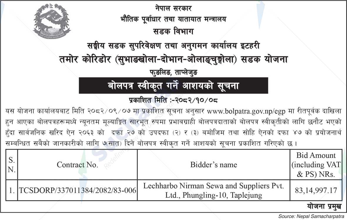 Tamor Corridor (Subhangkhola-Dobhan-olangchunggola) Road Project