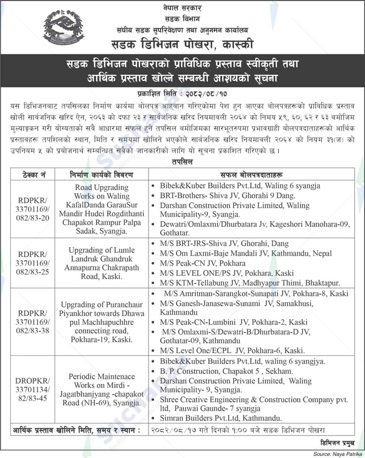 Road Division, Pokhara, Kaski
