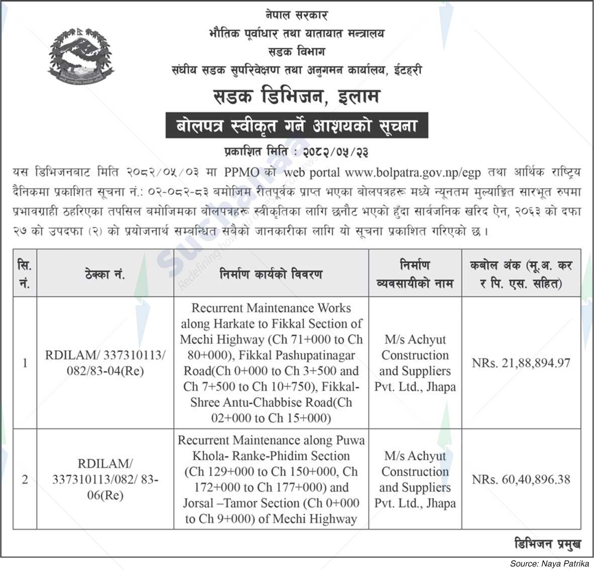 Road Division, Illam