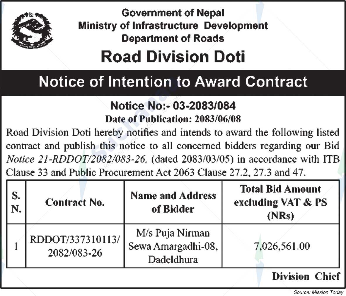 Road Division, Doti