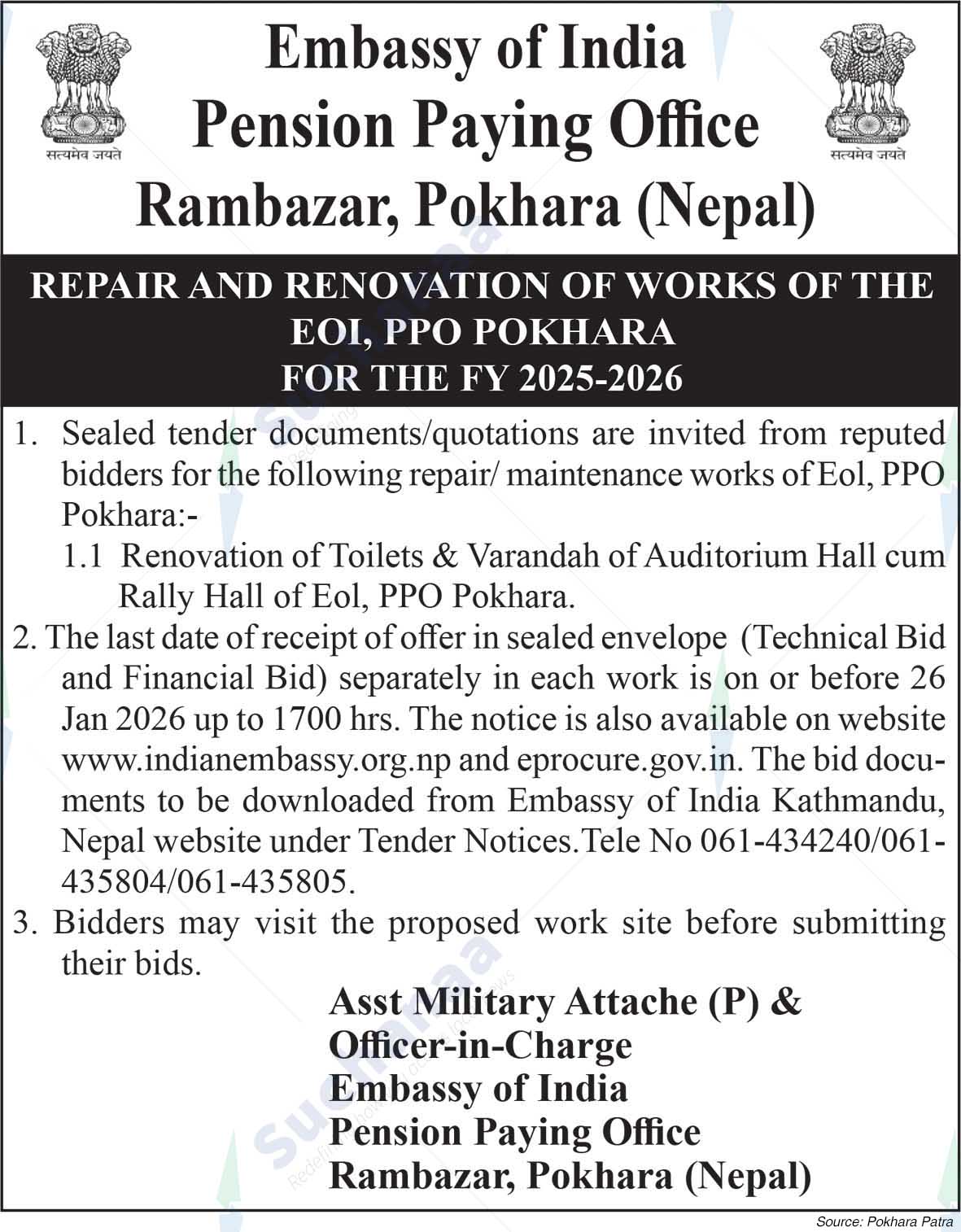 Embassy of India, Pension Paying Office, Pokhara