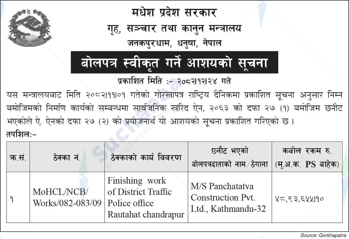 Ministry of Home Affair, Communication and Law, Madhesh