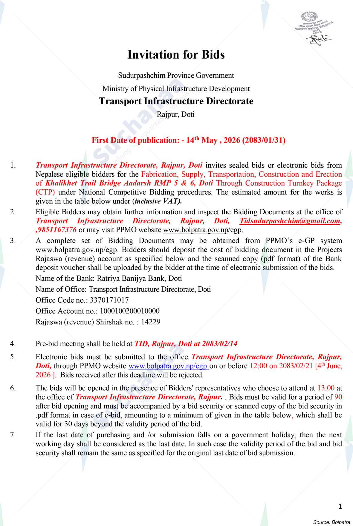 Transport Infrastructure Directorate, Doti