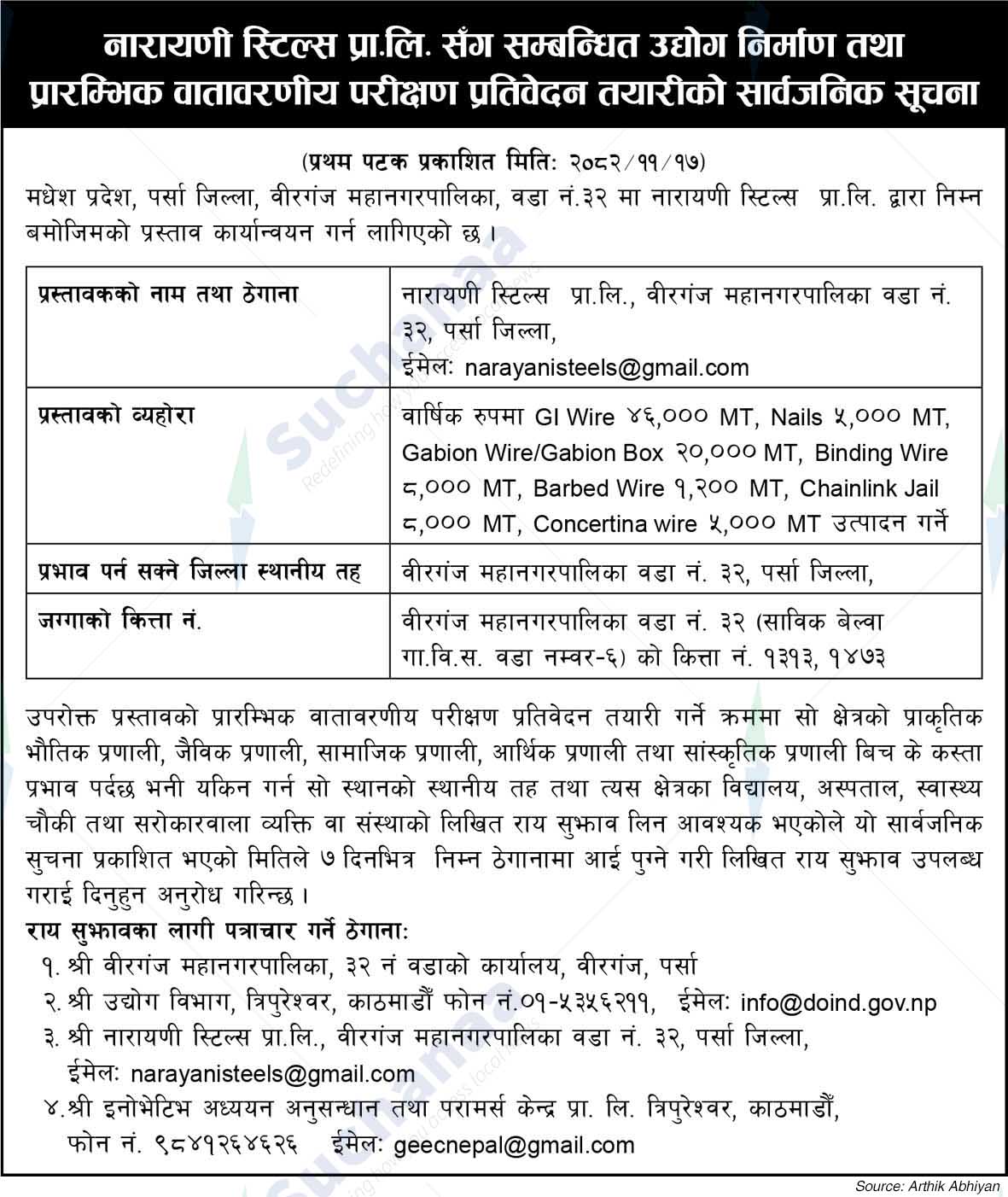 Narayani Steels Pvt. Ltd., Parsa